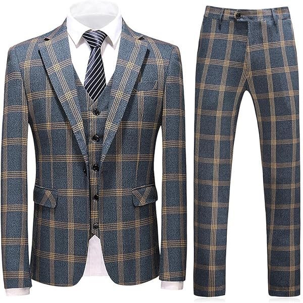 Check Plaid One-Button Three-Piece Suit