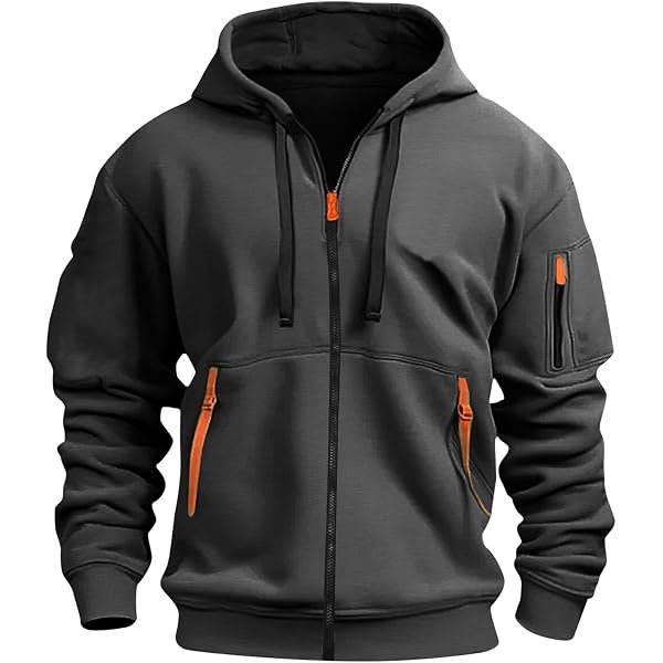 Contrast-Drawstring Full-Zip Hoodie