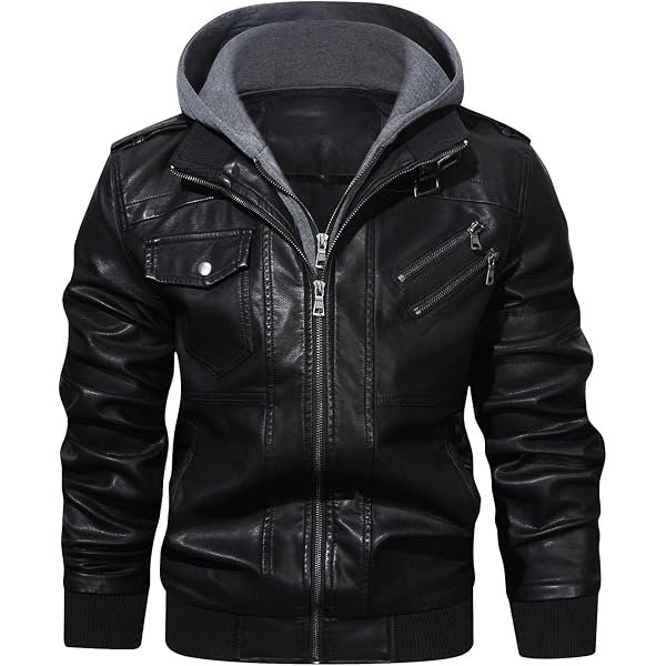 Removable-Hood Faux Leather Bomber